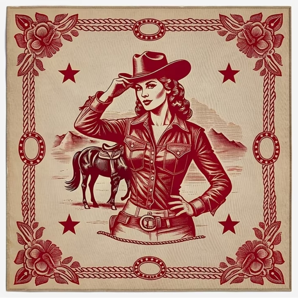 Western Cowgirl Bandana Scarf Red Vintage Style 35”